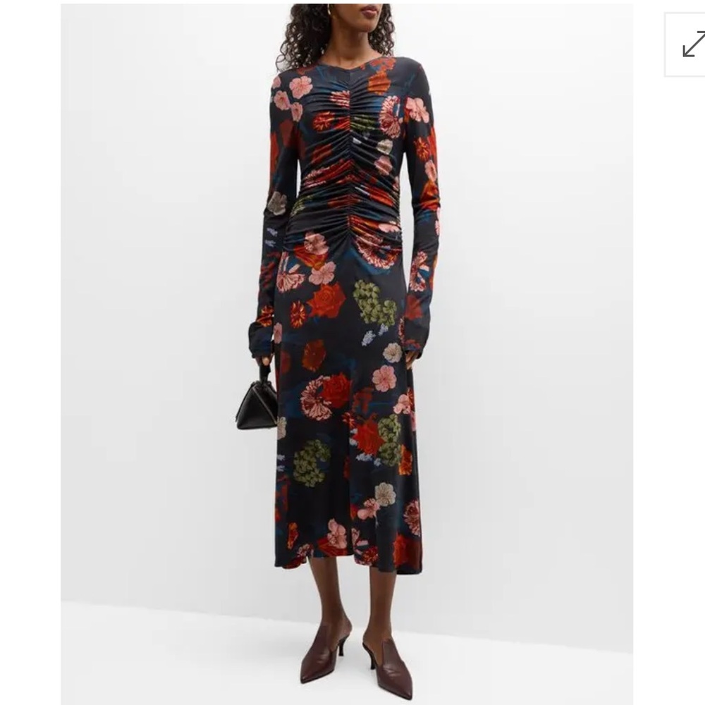 Cara Cara Maisy Long Sleeve Floral Ruched Midi Dress- Garden Flora Black